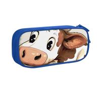 JCVOTREL Trousse à crayons imprimée vache mignonne - Grande capacité - Avec fermeture éclair - Pour l'école, les voyages, le bureau, bleu, Taille unique, Trousse de maquillage