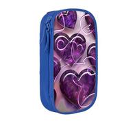 JCVOTREL Trousse à crayons tendance avec fermeture éclair - Grande capacité - Motif cœurs violets - Pour l'école, les voyages, le bureau, bleu, Taille unique, Trousse de maquillage
