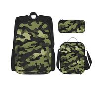 JCVYTSDLK Lot de 3 sacs à dos à déjeuner - Sac pour ordinateur portable, sac à déjeuner isotherme et pochette pour accessoires pour fournitures de bureau - Camouflage, noir, noir, taille unique, Noir