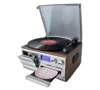 jcwwolk Platine Vinyle Rétro, Lecteur CD/Cassette Bluetooth 10 en 1, Platine Vinyle 3 Vitesses Et Lecteur De Cassettes, avec Télécommande Et Haut-parleurs Intégrés, pour Le Divertissement, Le Bureau