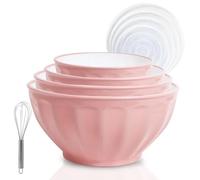 JCXivan Lot de 4 grands bols mélangeurs gigognes en plastique avec couvercles, comprend 4 bols mélangeurs qui passent au micro-ondes et un fouet à œufs pour la préparation de la cuisine, la