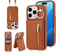 Jcxtrombulous Coque pour iPhone 13 Pro Max Coque Etui avec Sangle Réglable Portefeuille en Cuir Anti-RFID Pochette Magnétique Flip Case Étui Cover Housse Protection avec Anneau-Marron
