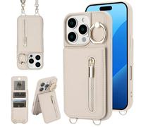 Jcxtrombulous Coque pour iPhone 14 Pro Max Coque Etui avec Sangle Réglable Portefeuille en Cuir Anti-RFID Pochette Magnétique Flip Case Étui Cover Housse Protection avec Anneau-Blanc