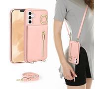Jcxtrombulous Coque pour Samsung Galaxy S24 Coque Etui avec Sangle Réglable Portefeuille en Cuir Anti-RFID Pochette Magnétique Flip Case Étui Cover Housse Protection avec Anneau-Rose