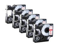 JCxYGAP 5PK D1 Rubans d'étiquettes 12 6 9 19 24mm 45013 45010 étiquette Multicolore Noir sur Blanc Compatible avec LabelManager 120P 210D 400 450(12mmRed on Clear)