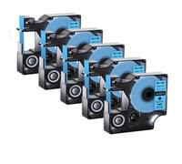 JCxYGAP 5PK D1 Rubans d'étiquettes 12 6 9 19 24mm 45013 45010 étiquette Multicolore Noir sur Blanc Compatible avec LabelManager 120P 210D 400 450(12mm Black on Blue)
