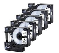 JCxYGAP 5PK D1 Rubans d'étiquettes 12 6 9 19 24mm 45013 45010 étiquette Multicolore Noir sur Blanc Compatible avec LabelManager 120P 210D 400 450(6mm Black on White)