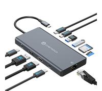 JCYLMELE Station d'accueil USB C pour ordinateur portable 3 moniteurs avec DisplayPort 4K @ 120 Hz HDMI 4K @ 60 Hz USBC 4K @ 60 Hz, hub Thunderbolt 12 en 1 avec USB A 3.0, USB C 3.2, Ethernet, SD, TF