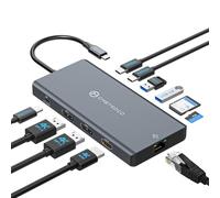 JCYMELE Docking Station USB C 3 Moniteurs,12 en 1 Hub USBC Compatible avec Affichage Triple 4K@60Hz ou Double 4K@120Hz,1HDMI 4K,2 DisplayPort 4K Doubles, 100W PD,USB10Gbps,Ethernet Gigabit