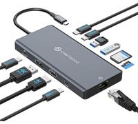 JCYMELE Station d'accueil pour ordinateur portable 3 moniteurs 12 en 1 USB C pour 4K @ 120 Hz DP + 4K @ 60 Hz HDMI + 4K @ 60 Hz USB-C, 100 W PD, 10 Gbps USB 3.2, Gigabit Ethernet