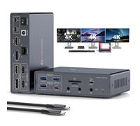 JCYMELE Station d'accueil USB C 3 moniteurs 4K @ 60Hz pour MacBook/Windows compatible avec la technologie DisplayLink, station d'accueil Thunderbolt 19 en 1 avec 2 HDMI et 2 DisplayPort, PD 100 W, QC