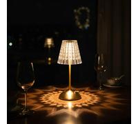JD Lampe de table LED sans fil, 3 couleurs, dimmable, commande tactile, 1800 mAh, veilleuse, style bureau vintage, rechargeable via USB-C, pour salon, chambre, bar, or