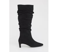 JD Williams Anthology By JD Williams Black Suede Extra Wide Fit Ruched Kitten Heel Boots
