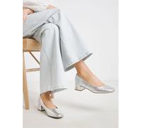 JD Williams Heavenly Soles By JD Williams Silver Extra Wide Fit Low Block Heels Court Shoes Silver EU 38 (UK 5)