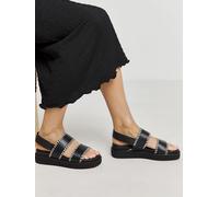 JD Williams JD Williams Black Extra Wide Fit Chunky Leather Sandals With Whipstitch Detail
