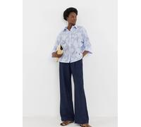 JD Williams JD Williams Blue Stripe Appliqué Floral Waist Seam Shirt Blue 44