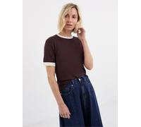 JD Williams JD Williams Brown Contrast Tipping Half Sleeve Knitted T-Shirt