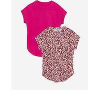 JD Williams JD Williams Pink/ Animal Short Sleeve Curved Hem Longline 100% Cotton Tops 2 Pack