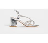 JD Williams JD Williams Silver Diamante Strappy Low Block Sandals