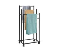 JDBDU Porte-serviettes autoportant à 3 barres, en métal, avec roulettes (dont 2 avec freins) - Noir. Idéal pour salle de bain, hôtel, spa, sauna.