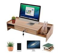 JDBDU Support de moniteur de bureau avec support pour smartphone, organiseur de bureau avec tiroirs et serrure, support pour écran PC, imprimante d'ordinateur portable, 48 x 20 x 10,5 cm
