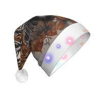 JDbncxe Chapeau de Noël à LED imprimé tête de tigre artistique pour adultes - Chapeau de Père Noël festif, couvre-chef doux pour fête de Noël - Casquette chaude unisexe