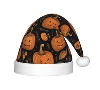JDbncxe Chapeau de Noël artistique festif imprimé Jack-O'-Lantern pour enfants - Chapeau de Père Noël en peluche douce, couvre-chef parfait pour Noël