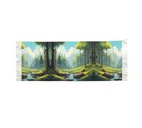 JDbncxe Foulard à franges en cachemire imprimé loup hurlant en colère pour femme - Châle tendance avec pompon, doux et chaud Pashmina Wrap, Paysage et jungle, taille unique