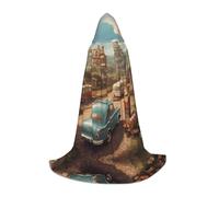 JDbncxe L Halloween Cape à capuche Cars in the Castle Print - Unisexe Costume Cape pour Cosplay, Comic Exposition, Carnaval Party