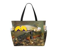 JDbncxe Sac fourre-tout de grande capacité avec imprimé chèvre marron, idéal pour les vacances, les croisières, le camping et la salle de sport, Brook Trout Fly Fishing, Taille unique