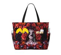 JDbncxe Sac fourre-tout de grande capacité, idéal pour les vacances, les croisières, le camping et la salle de sport Blanc, Crâne Day of the Dead Sugar Roses, Taille unique