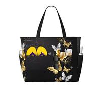 JDbncxe Sac fourre-tout ukrainien de grande capacité avec imprimé rose, idéal pour les vacances, les croisières, le camping et la salle de sport, Papillons dorés, blancs, noirs, Taille unique