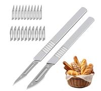 JDCMEI 2 Pièces Boulanger à Pain, Lame à Pain, Lame Boulange à Long Manche, Couteau à Pain, Couteau à Découper Motif Pain, Boulanger Slashing Outil avec 20 Lames pour DIY Graver des Motifs de Pain