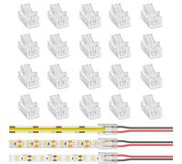 JDCMEI 20 Pièces 8mm Connecteurs LED 2 Broches, Connecteur 2 Broches 8mm pour Bande LED COB, Connecteur LED 2 Pin Sans Soudure, Connecteur Transparent Sans Zones Sombres pour Bandes LED COB/SMD