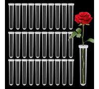 JDCMEI 30 Pièces Tube a Essai Plastique Fleur Tube a Eau, Transparents Fleur Tubes avec Bouchon Tube à Fleurs Réutilisables Tube à Essai Transparent Flacon Fleur pour plantes D'arrangement Floral
