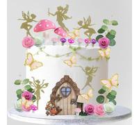 JDCMEI Décoration Gâteau Fée, 39 Pièces Décorations de Gâteau Féerique, Decoration Féerique Gateau avec Champignons, Papillons, Fleurs pour Anniversaire de Fille, Fêtes Féeriques, Mariage