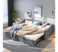 JDEFARF Canapé-lit capitonné en velours gris de 90 x 200 cm, avec gigogne étendue, lit de jour rembourré pour lit double à king size, pour chambre d'amis, salon