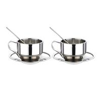 Jdeijfev Insulated Coffee Cup Set - Stainless Steel Double Walled Espresso Cups Latte Cappuccino Tea Cup with Saucer and Spoon 125Ml (Set of 2)