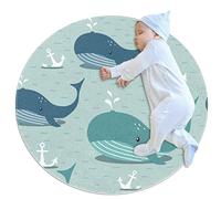 JDEZ Tapis Baleines Tapis Rond pour Chambre à Coucher Salon Salle de Jeux buanderie 100x100cm