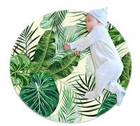 JDEZ Tapis Feuilles de Jungle botaniques Tapis Rond pour Chambre à Coucher Salon Salle de Jeux buanderie 100x100cm