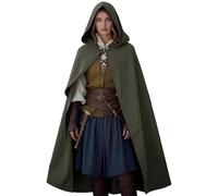 JDFAIJEAL Cape pour femme avec capuche, cape médiévale, cape de Renaissance, manteau long, pour carnaval, Halloween, costume de vampire, sorcière, LARP, Viking, cosplay, Renaissance (vert armée)