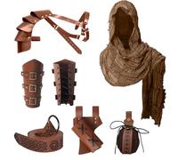 JDFAIJEAL Ensemble d'accessoires de chevalier médiéval pour homme et femme - Kit de costume de la Renaissance 6 pièces : ceinture, écharpe, brassards, armure d'épaule, pochette, grenouille épée