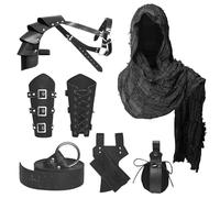 JDFAIJEAL Ensemble d'accessoires de chevalier médiéval pour homme et femme - Kit de costume de la Renaissance 6 pièces : ceinture, écharpe, brassards, armure d'épaule, pochette, grenouille épée