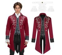 JDFAIJEAL Manteau de frack médiéval, steampunk, pour homme, style vintage, victorien, gothique, Halloween, pirate, vampire, cosplay (rouge, taille XXL)