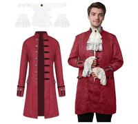 JDFAIJEAL Queue-de-pie steampunk vintage gothique pour homme, redingote victorienne médiévale Renaissance, veste, carnaval Halloween déguisement fasching cosplay uniforme costume (rouge, XXL)