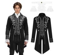 JDFAIJEAL Veste Steampunk Gothique pour Homme Style Médiéval, Manteau Gothique Victorien Vintage, Costumes Cosplay Halloween Pirate Vampire (Noir, XXL)