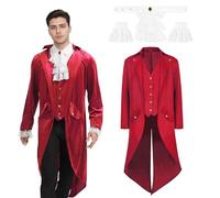 JDFAIJEAL Veste Steampunk Médiévale pour Homme, Veste Médiévale Victorienne Vintage Uniforme Longue Smoking, Costume de Carnaval d'Halloween, Costume de Cosplay Renaissance Pirate Vampire (Rouge, S)