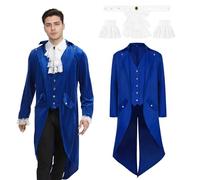JDFAIJEAL Veste Steampunk pour homme, médiévale, veste victorienne vintage, uniforme long smoking, costume de carnaval d'Halloween, costume de cosplay de pirate de la Renaissance, vampire (Bleu, XL)