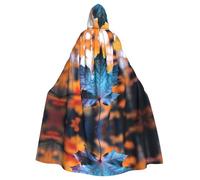 JDFHGNU Cape à capuche unisexe pour adulte, cape de sorcière, Halloween, fête de Noël, motifs feuilles d'érable bleu