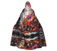JDFHGNU Cape à capuche unisexe pour adulte, cape de sorcière, Halloween, fête de Noël, motifs graffitis floraux colorés